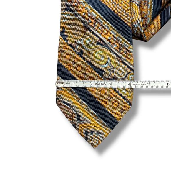 Vintage LANVIN Silk tie Black Yellow - Picture 6 of 6